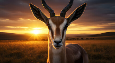 Antelope Portrait at Sunset in the African Savanna