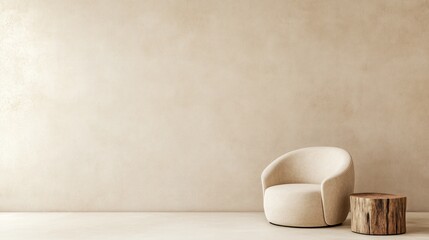 Beige armchair and side table in empty room