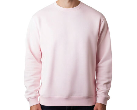 High-Quality Light Pink Crewneck Sweatshirt Mockup Man Wearing a Comfortable Sweater for Design Presentation