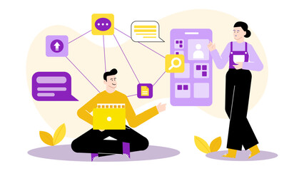 Two people collaborating on a mobile app design. Suitable for tech blogs, software companies, team collaboration concepts, and app development articles.