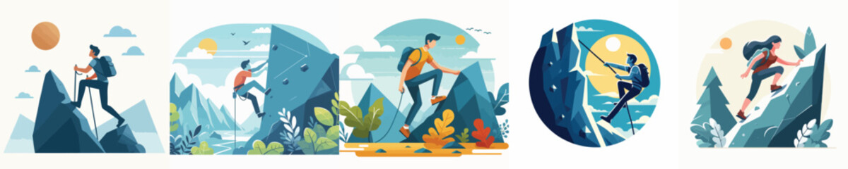 vector image of a person climbing mountain flat design white background