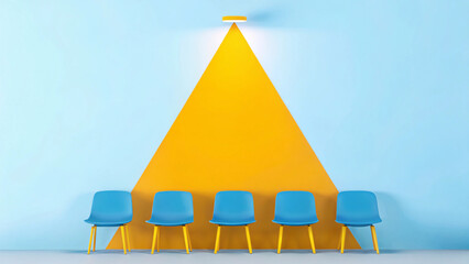 Best Job Candidate Concept with Yellow Chair Standing Out from Identical Seats – Business Recruitment and Opportunity – 3D Render, Generative AI