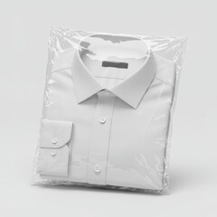 White shirt in plastic bag isolated on white background for retail and delivery