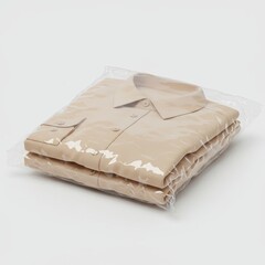 Folded shirt in plastic bag isolated on white background for retail use