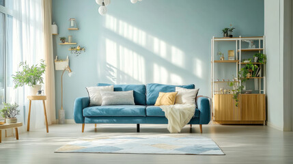 living room with blue sofa Interior of modern style