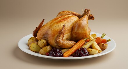 Golden-brown Roasted Chicken with Crispy Potatoes and Carrots, a picture-perfect holiday meal.
