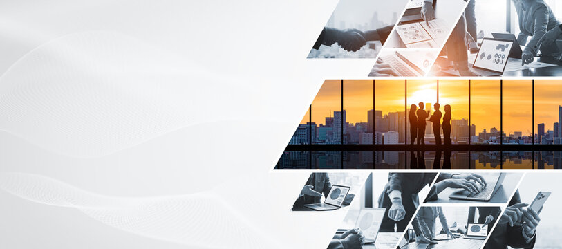 様々なビジネスシーンのコラージュ　バナー・広告向け横長ビジュアル