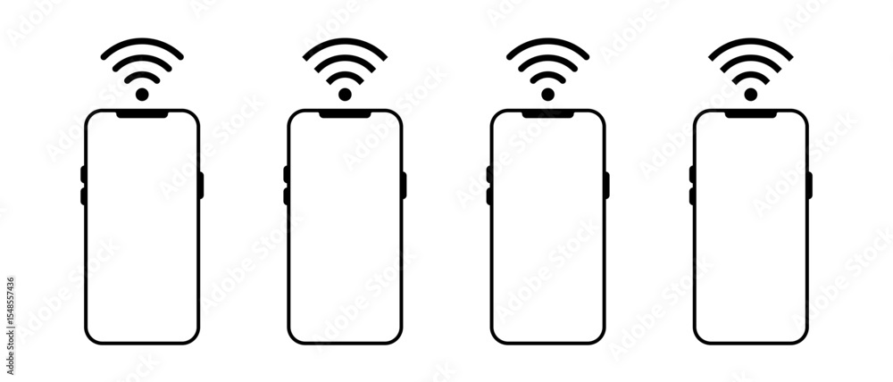 Poster smartphone, phone with wifi signal icon set. wireless connection and mobile network symbol