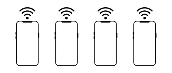 Smartphone, phone with wifi signal icon set. Wireless connection and mobile network symbol