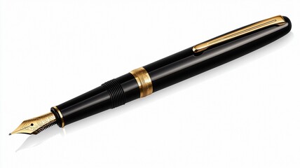 Luxury Black Fountain Pen with Gold Clip Close Up, Business Writing Instrument, Classic Signature Pen, Elegant Stationery Gift Concept