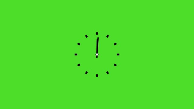 Vintage Clock Animation Loop, Minimalist clock icon with white hands and markers. Clock icon vector animation with clock face on black background.