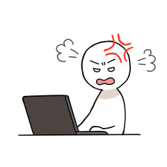 パソコン作業中に激怒する人物のイラスト