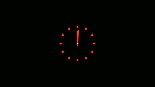 Vintage Clock Animation Loop, Minimalist clock icon with white hands and markers. Clock icon vector animation with clock face on black background.