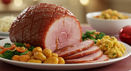 Glazed Ham with Festive Side Dishes, a Delicious Christmas Feast Ready to Serve