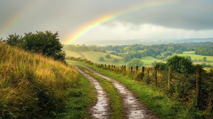 Fototapeta premium Countryside path rainbow