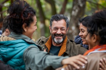 Smiling senior man with his family on a walk in the park