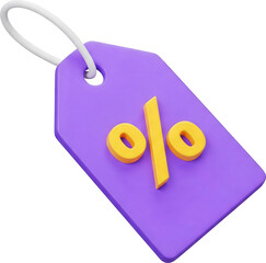 3D purple discount tag with percentage symbol