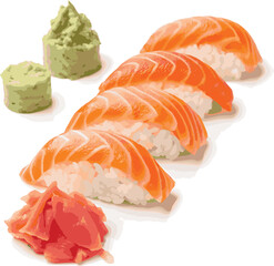 Fresh salmon sushi meal on a white plate