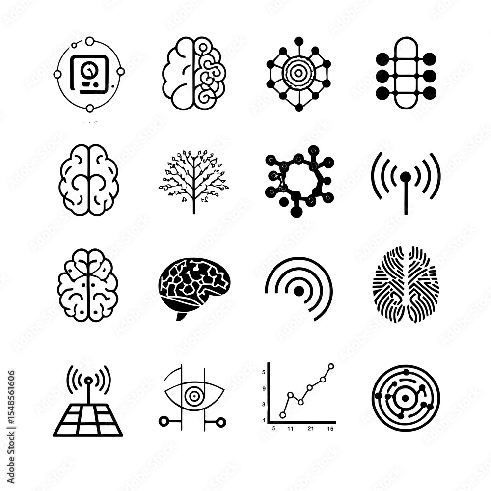 Poster symbolic mind: a collection of graphic icons portraying brain structures and abstract concepts of ar
