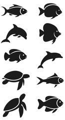 Fototapeta premium Minimalist Marine Life Silhouette Icons Set