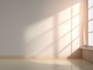 Fototapeta premium Sunlight streaming through window in minimalist room home interior natural light cozy environment calm viewpoint