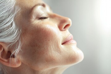 Relaxing moments of a mature woman indoor spa portrait photography calming atmosphere close-up beauty and wellness