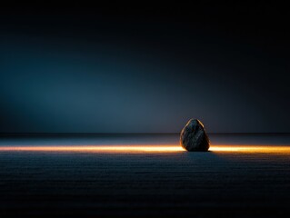 Illuminating stone on shadowy surface minimalistic still life dark environment close-up perspective conceptual art
