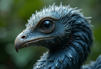 Water droplets on blue feathers