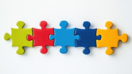 Colorful puzzle pieces arranged in a row.