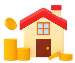 赤い屋根の家とコイン