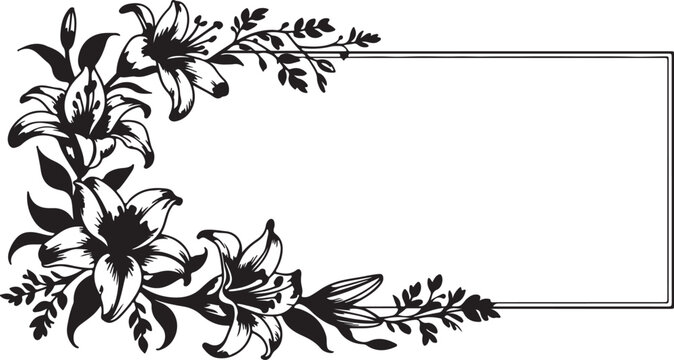 A sophisticated floral border featuring lilies and foliage framing a rectangular space.