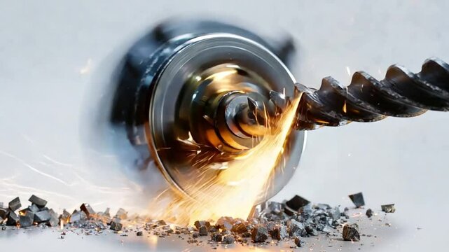 Metal Grinding Sparks from an Industrial Drill on a Metal Surface