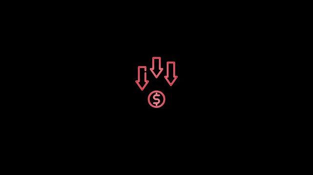 Money loss concepts. Cash down, arrow and dollar stocks graph, Glowing down arrow with dollar sign.dollar sign icon and arrow down business down concept.