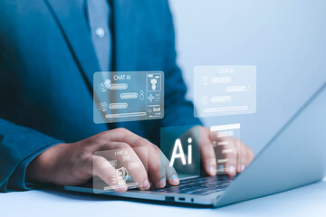 Businessman using technology connecting to the internet around the world, chatting, chatting with...