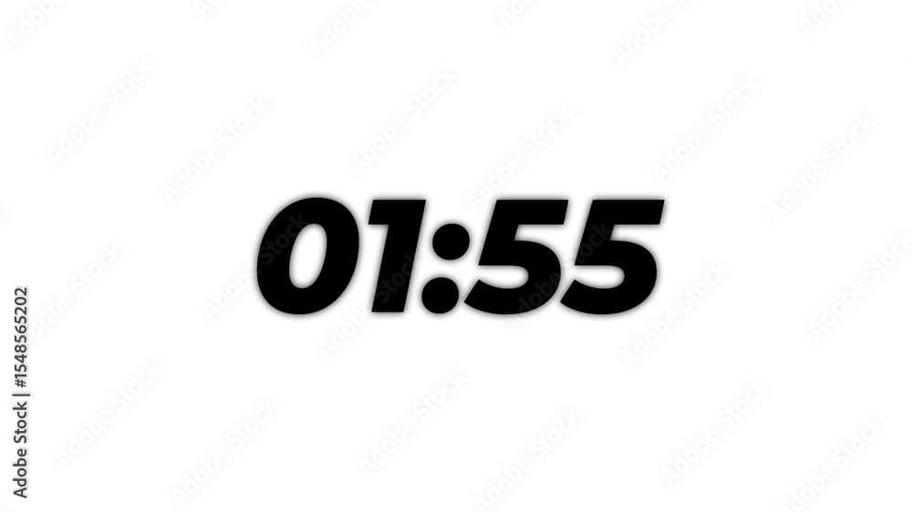 Poster 2 minute countdown on white background, countdown timer 2 minute from 60 to 0, 2 minute countdown an