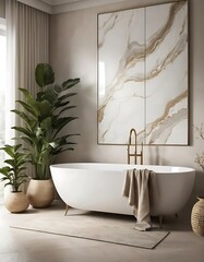 Serene and minimalist bathroom design with bathtub and indoor plants
