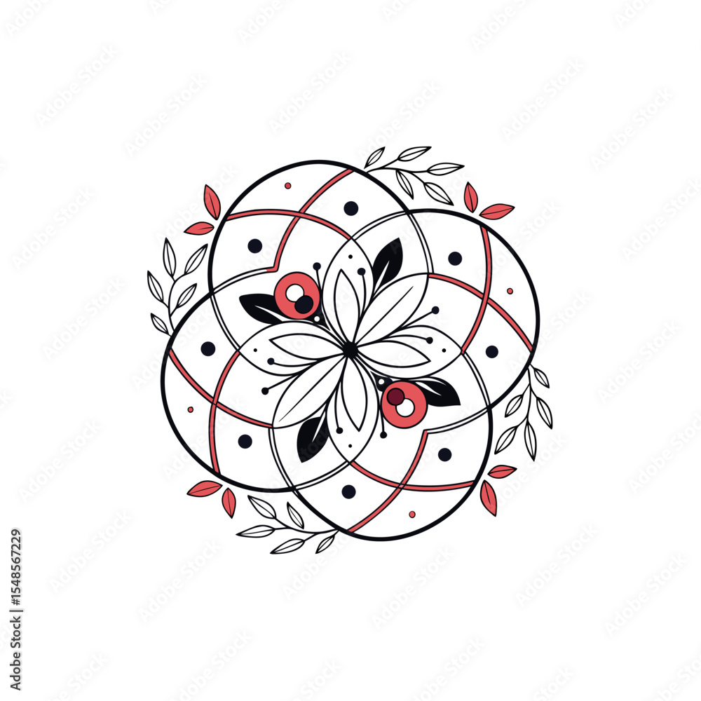 Aufkleber floral geometry: an artistic rendition of a floral arrangement featuring precise geometric shapes an