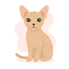 Sphynx cat with wrinkled skin and upright ears sits poised. This sphynx cat artwork shows strong presence and unique form of sphynx cat breed.