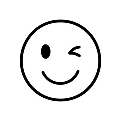 Fototapeta premium Simple winking smiley face icon in black outline, playful and minimal design, representing fun, emotion, joy, or humor.