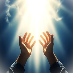 
hand extended to the sky towards a light