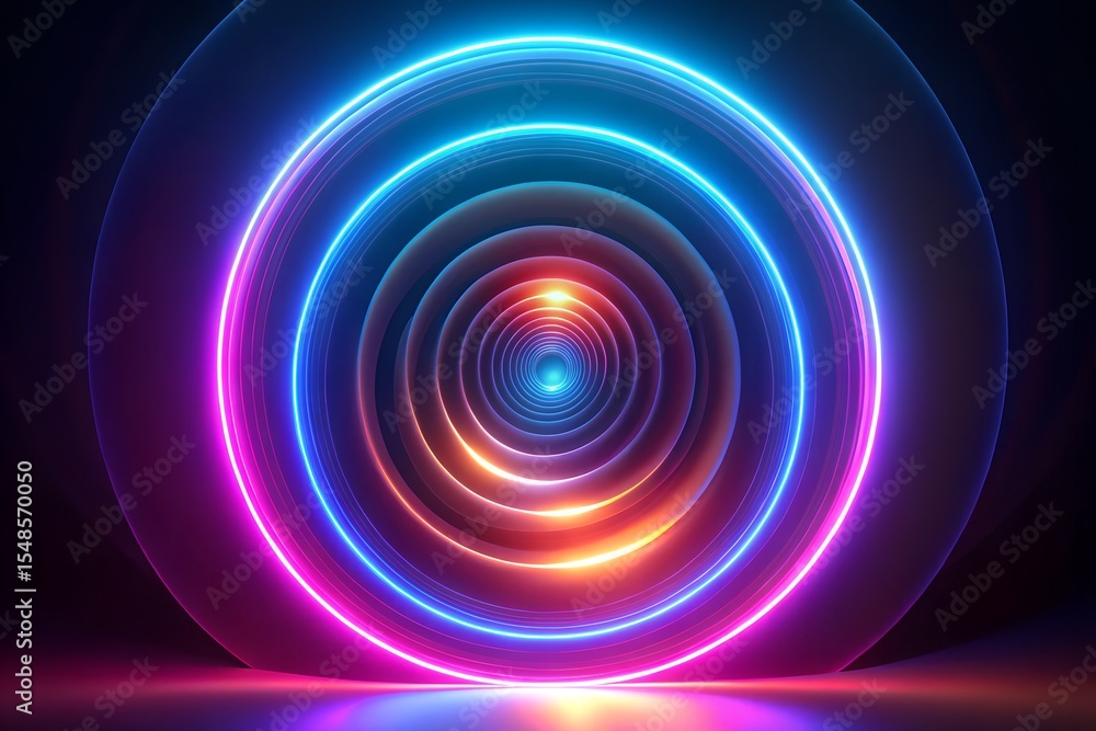 Wall mural abstract neon circular light patterns with glowing colorful circles in dynamic design