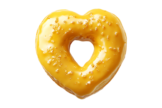 Heart shape yellow donut isolated on a transparent background