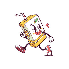 Animated Juice Box's Energetic Run: A charming animated juice box character springs to life with a vibrant design, exuding energy, joy, and freshness as it bounds across a dynamic, playful background.
