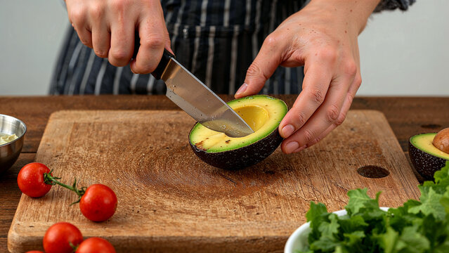 Avocado preparation removing the pit close up photography healthy eating