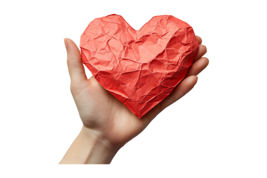 Hand Holding Paper Heart isolated on a transparent background