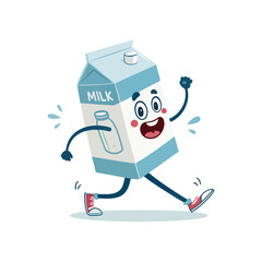 Milk Carton Adventure: A cartoon milk carton bursts with energy, leaping into a whimsical scene of animated fun and wholesome refreshment.