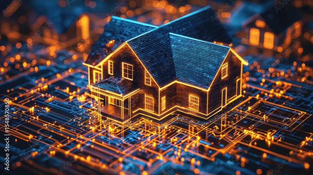 Poster futuristic digital architecture and smart city infrastructure concept with glowing circuits illumina