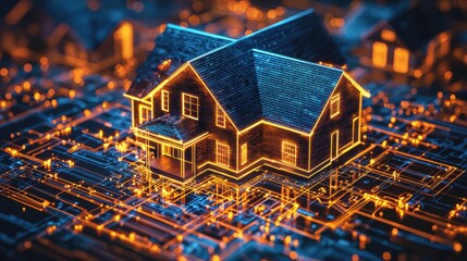 Futuristic Digital Architecture and Smart City Infrastructure Concept with Glowing Circuits Illumination and High Tech Automation