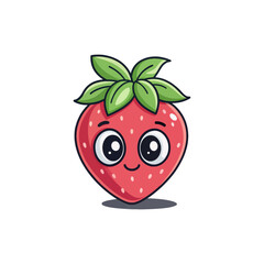 Charming Strawberry Character: A delightful, vibrant cartoon strawberry with a sweet smile and expressive eyes radiates pure joy and irresistibility.