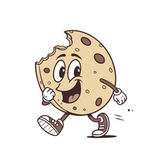 Running Cookie Character: A charming cartoon cookie with a friendly expression dashes forward with a fun, retro vibe. Its playful energy is sure to bring a smile.